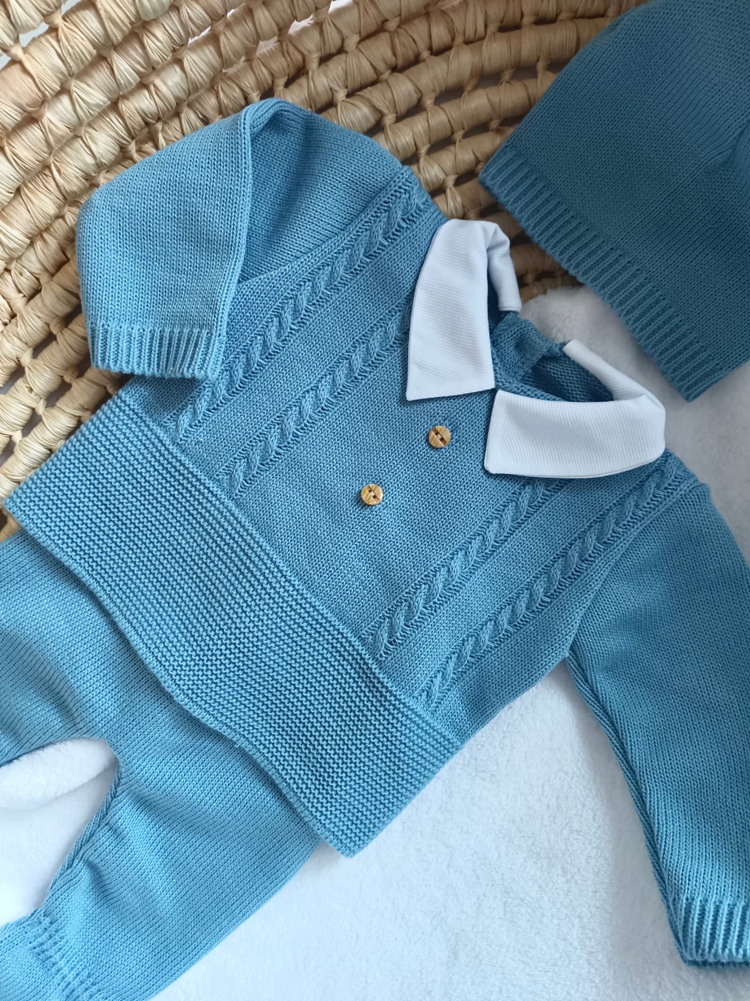 Ensemble complet bleu marine boutons bois 0/3 mois