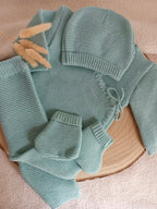 Tenue naissance vert d’eau 0/3 mois - avec Lettre Fleurie à personnaliser + cœurs - personnalisable