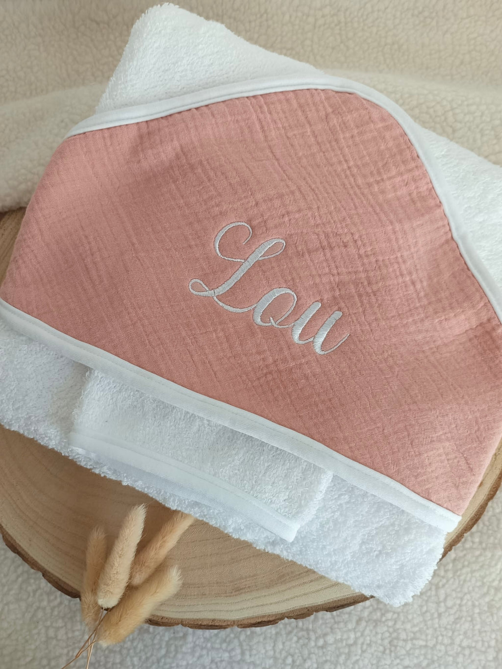 Cape de bain en gaze de coton terracotta - personnalisable -