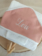 Cape de bain en gaze de coton terracotta - personnalisable -