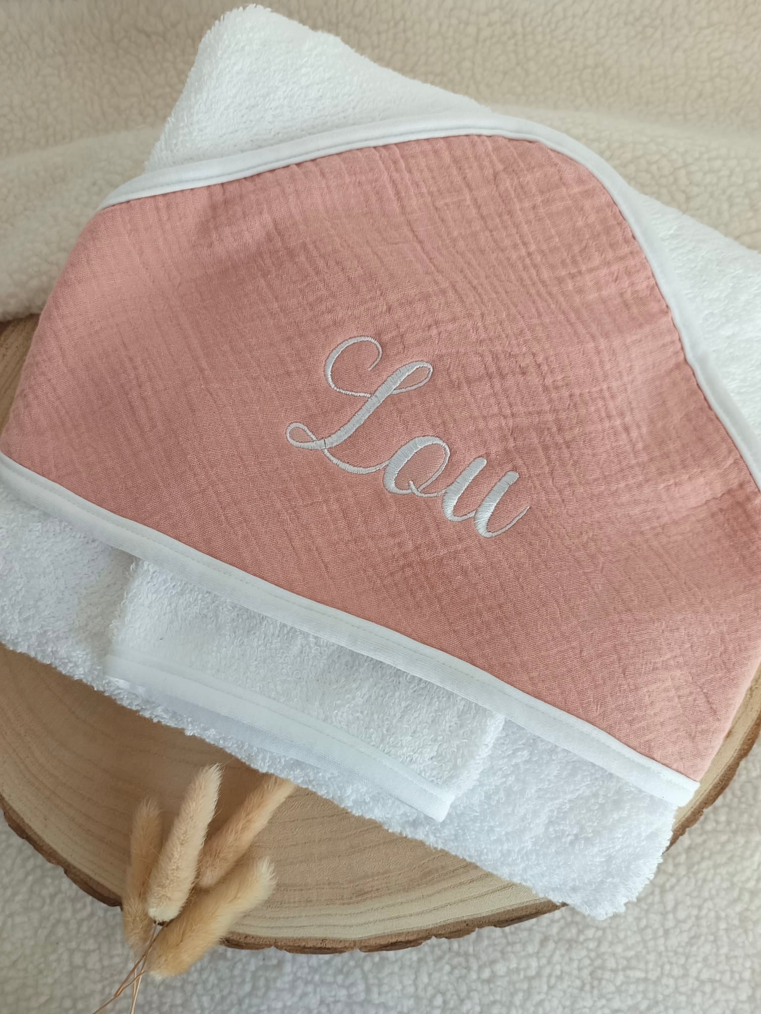 Cape de bain en gaze de coton terracotta - personnalisable -