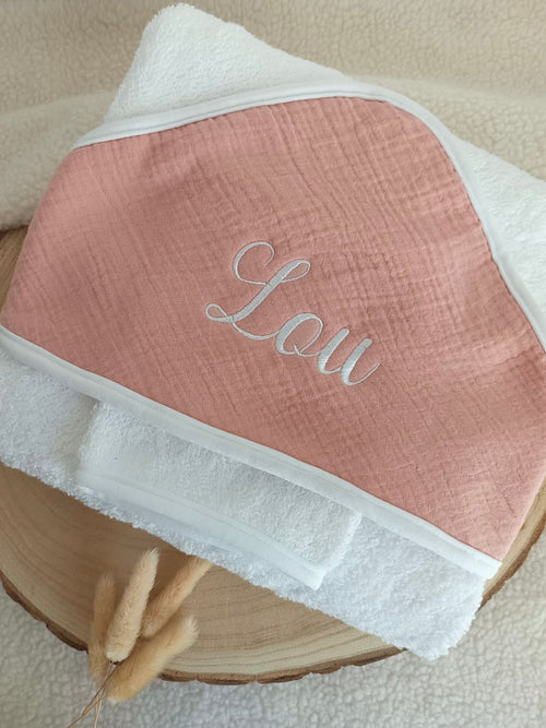 Cape de bain en gaze de coton terracotta - personnalisable -