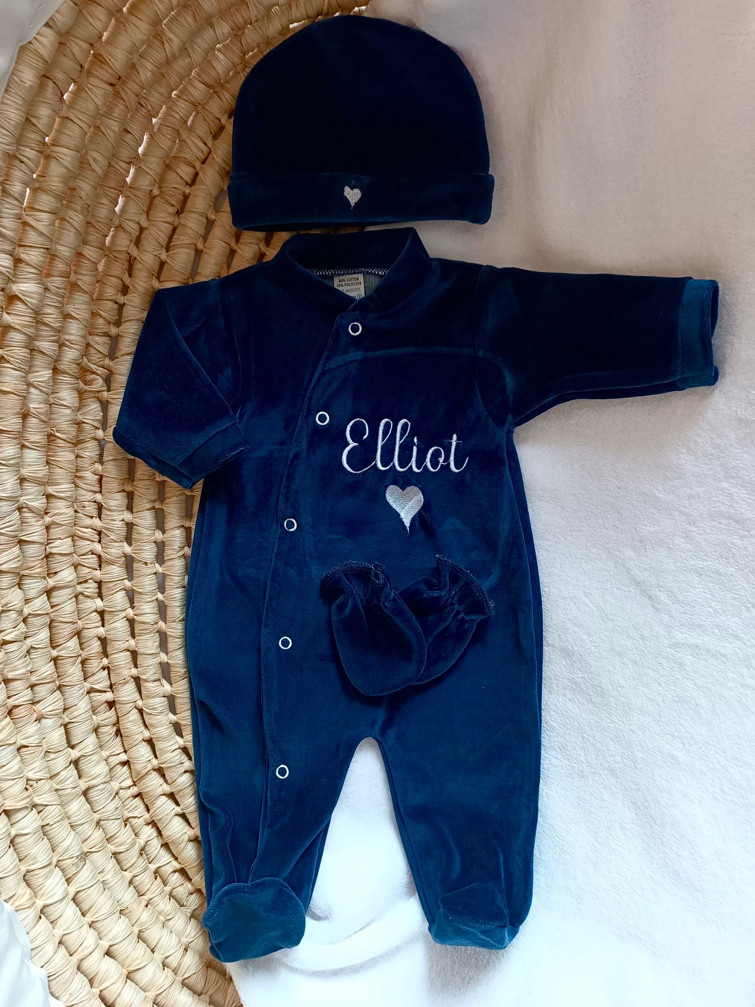 Dors bien velours bleu marine, 3 pièces