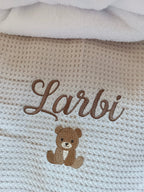 Couverture en nid d’abeille et polaire beige - personnalisable -