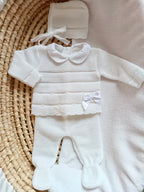 Ensemble complet blanc noeud satiné blanc 0/3 mois