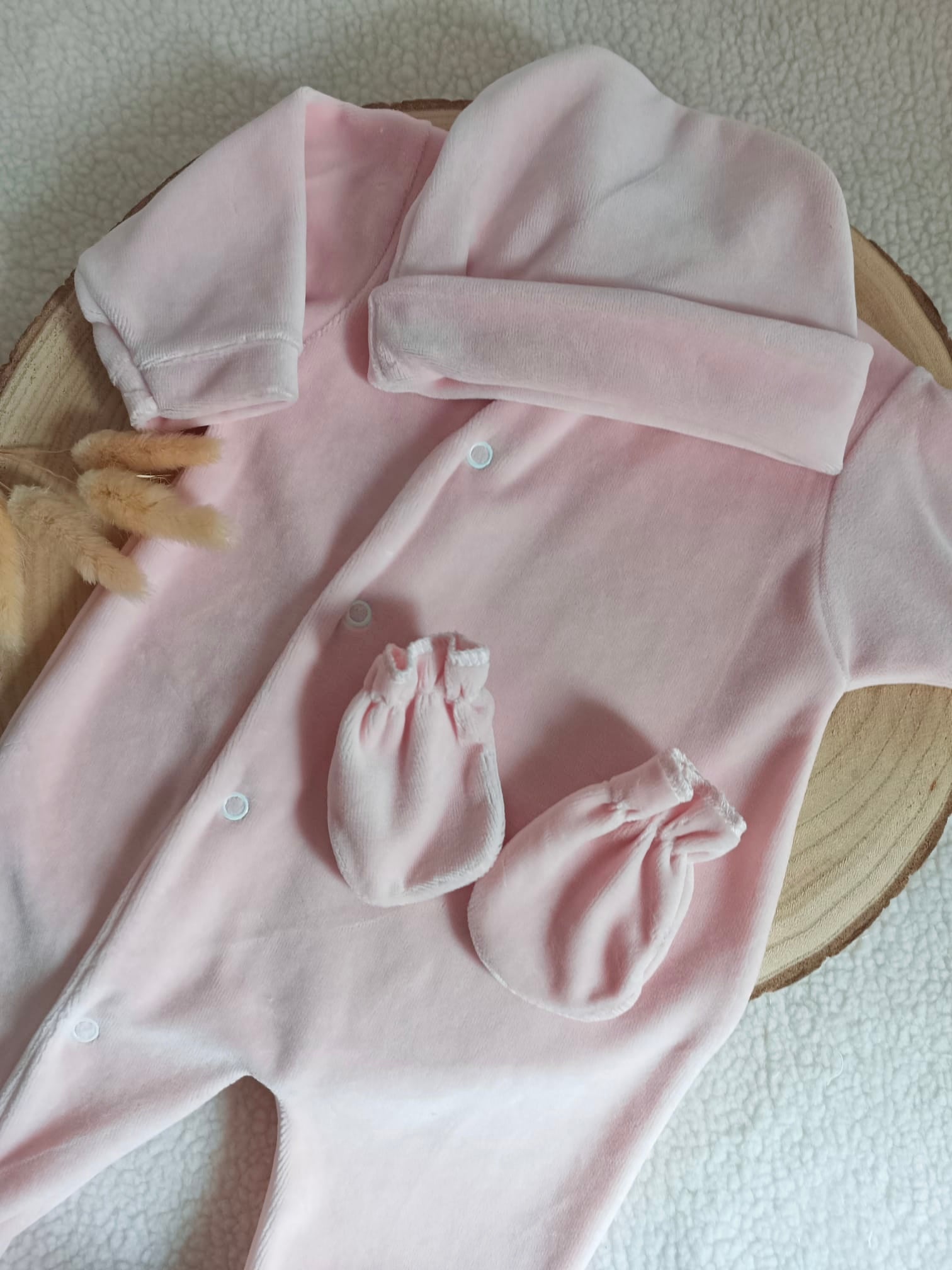 Dors bien velours vieux rose, 3 pièces