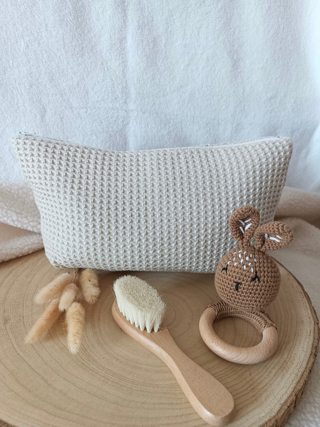 Trousse en nid d’abeille beige - personnalisable -