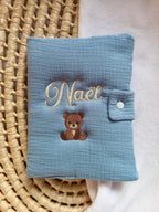 Protège carnet de santé personnalisé bébé en gaze de coton