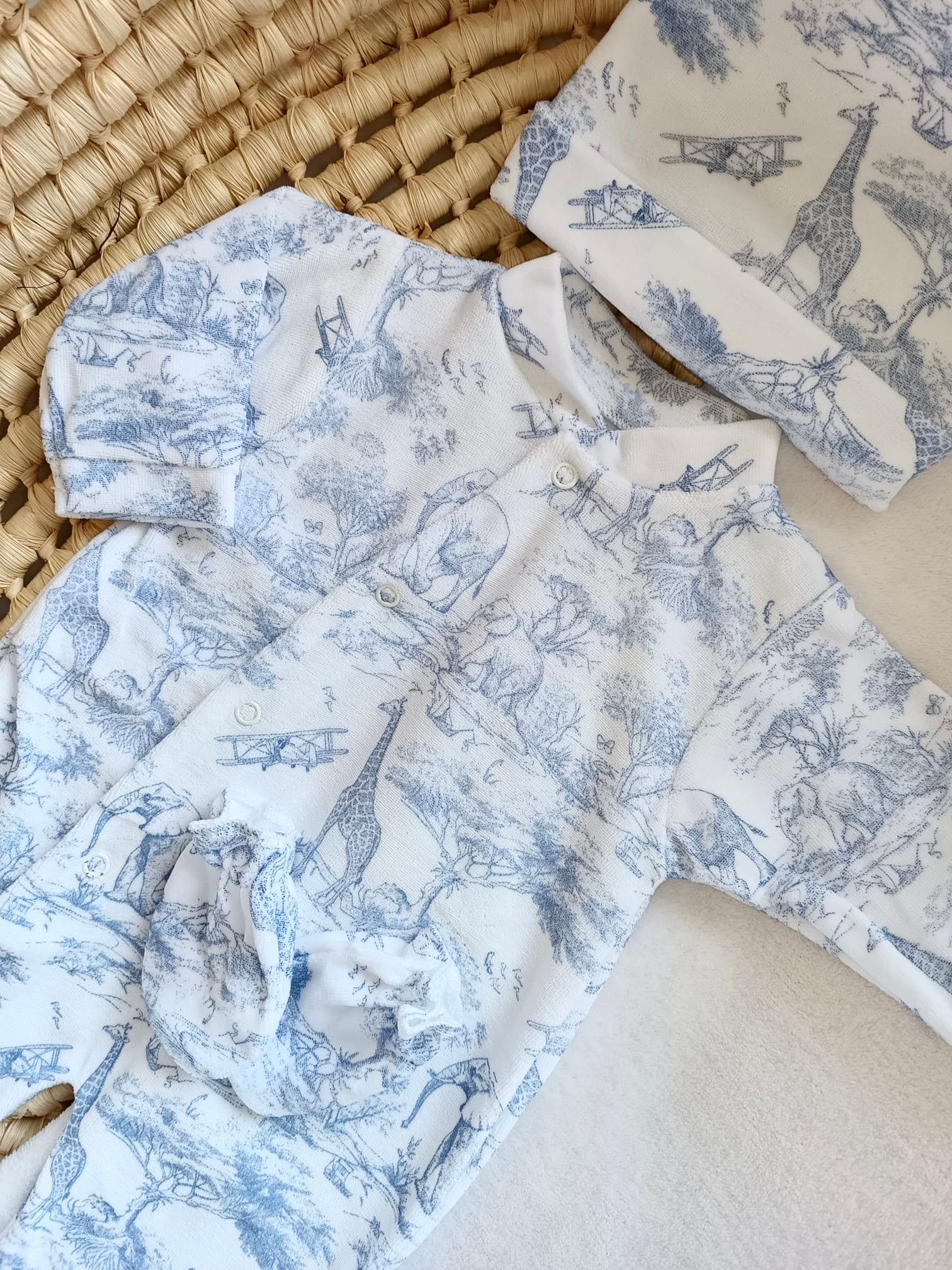 Dors bien velours tons safari bleuté , 3 pièces