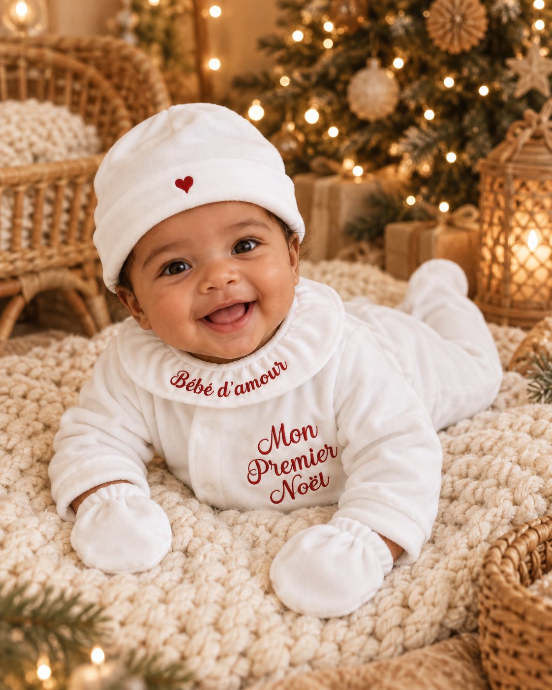 Ensemble bébé Mon Premier Noel brodé - 4 pièces en velours - 0/3 mois