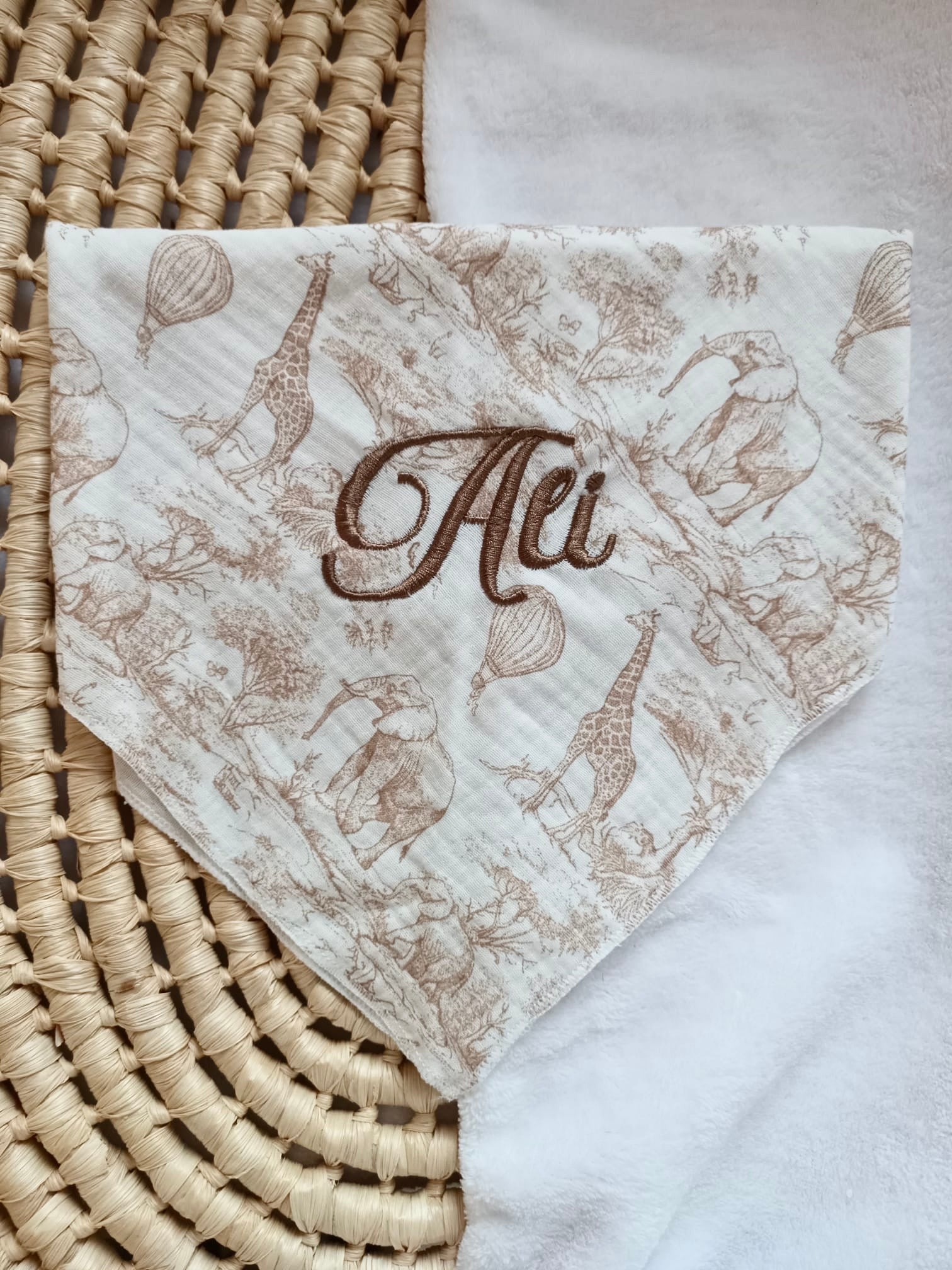 Lange en gaze de coton safari tons beige 60*60 personnalisable