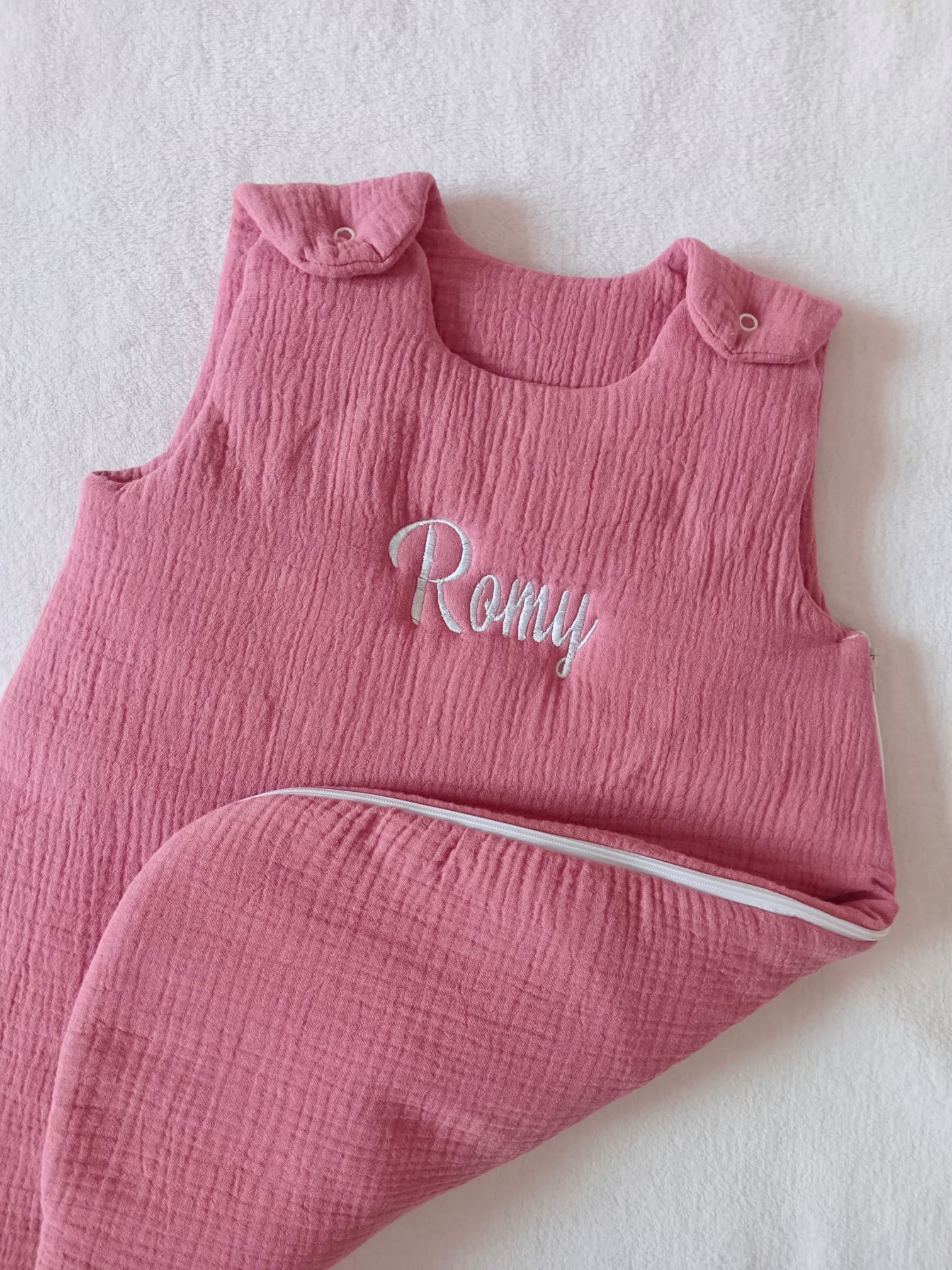 Gigoteuse molletonée en gaze de coton framboise