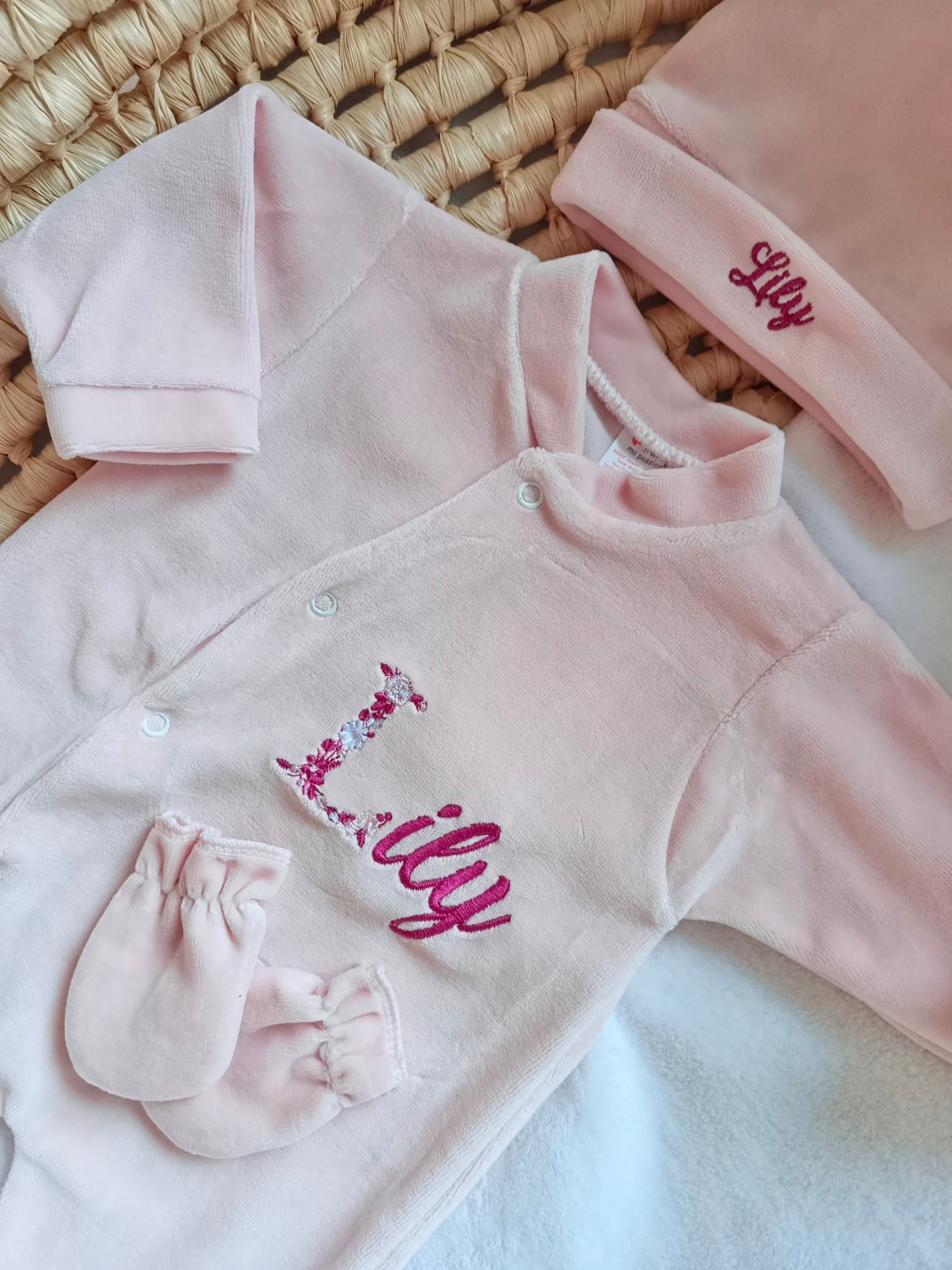 Dors bien velours vieux rose, 3 pièces