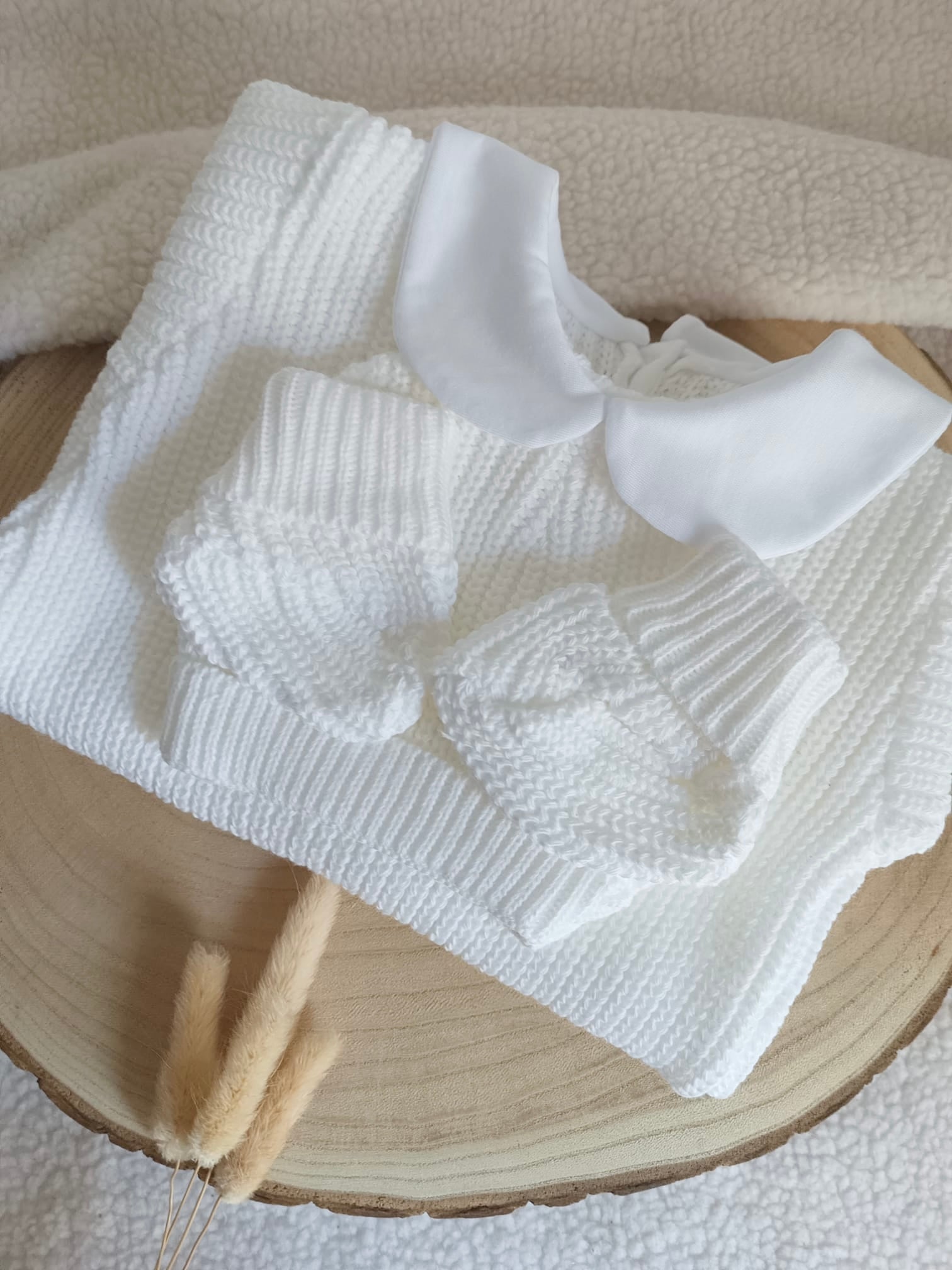 Combinaison maille blanc avec col blanc - 0/3 mois - personnalisable