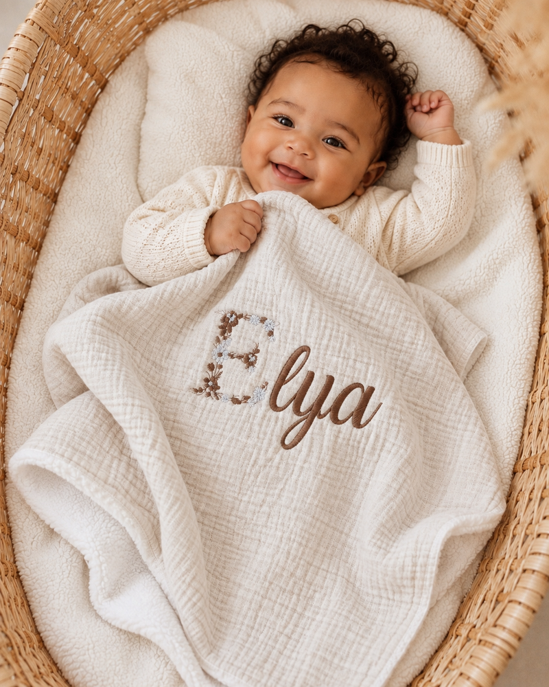 Couverture personnalisée bébé en gaze de coton