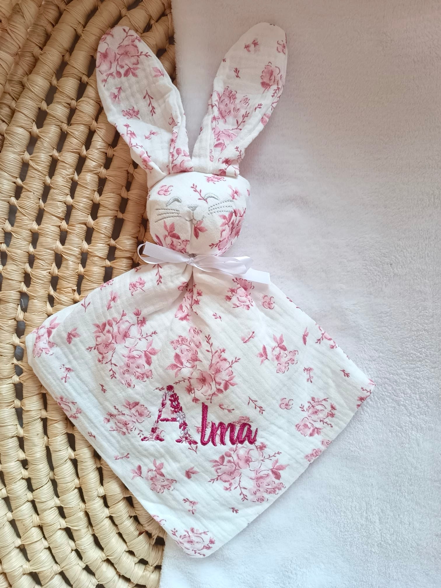 Doudou bébé personnalisé – Fleur de coton