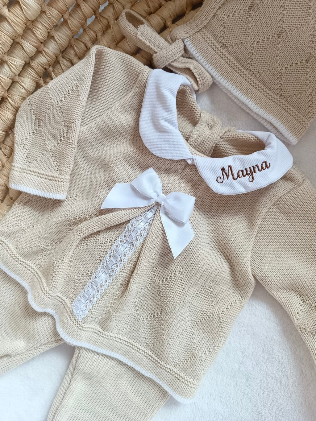 Ensemble naissance en maille personnalisé - Petit Amour