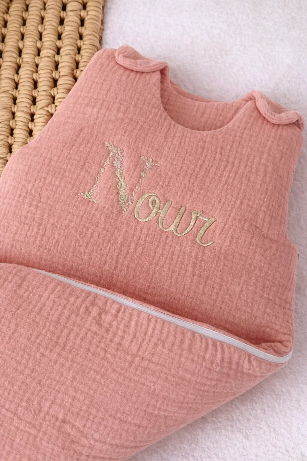 Personalized baby sleeping bag in cotton gauze