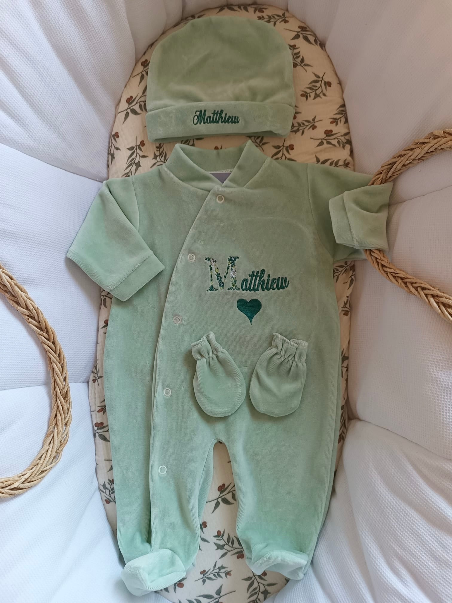 Dors bien velours vert sauge, 3 pièces