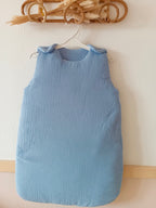 Gigoteuse molletoneé en gaze de coton bleu denim
