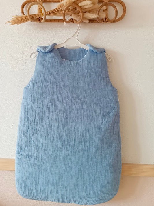 Gigoteuse molletoneé en gaze de coton bleu denim