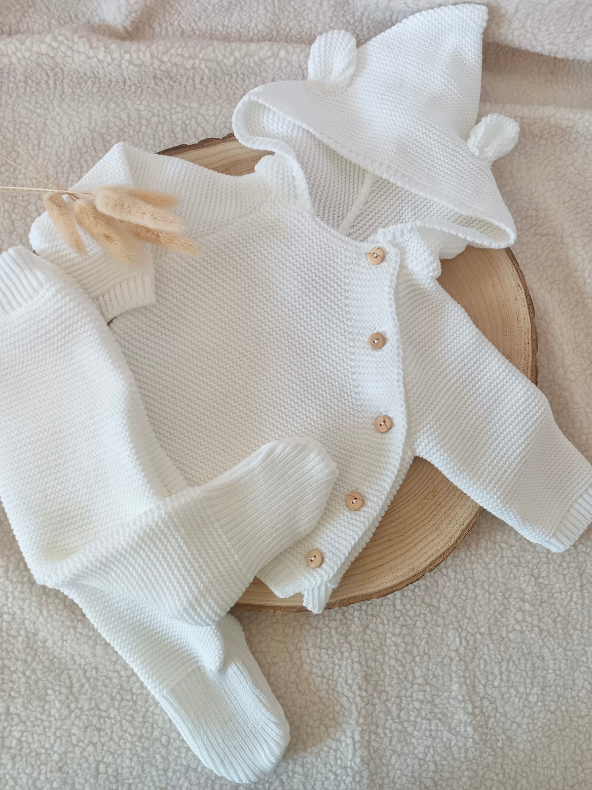 Tenue naissance blanc 0/3 mois - avec oreilles de lapin - personnalisable -