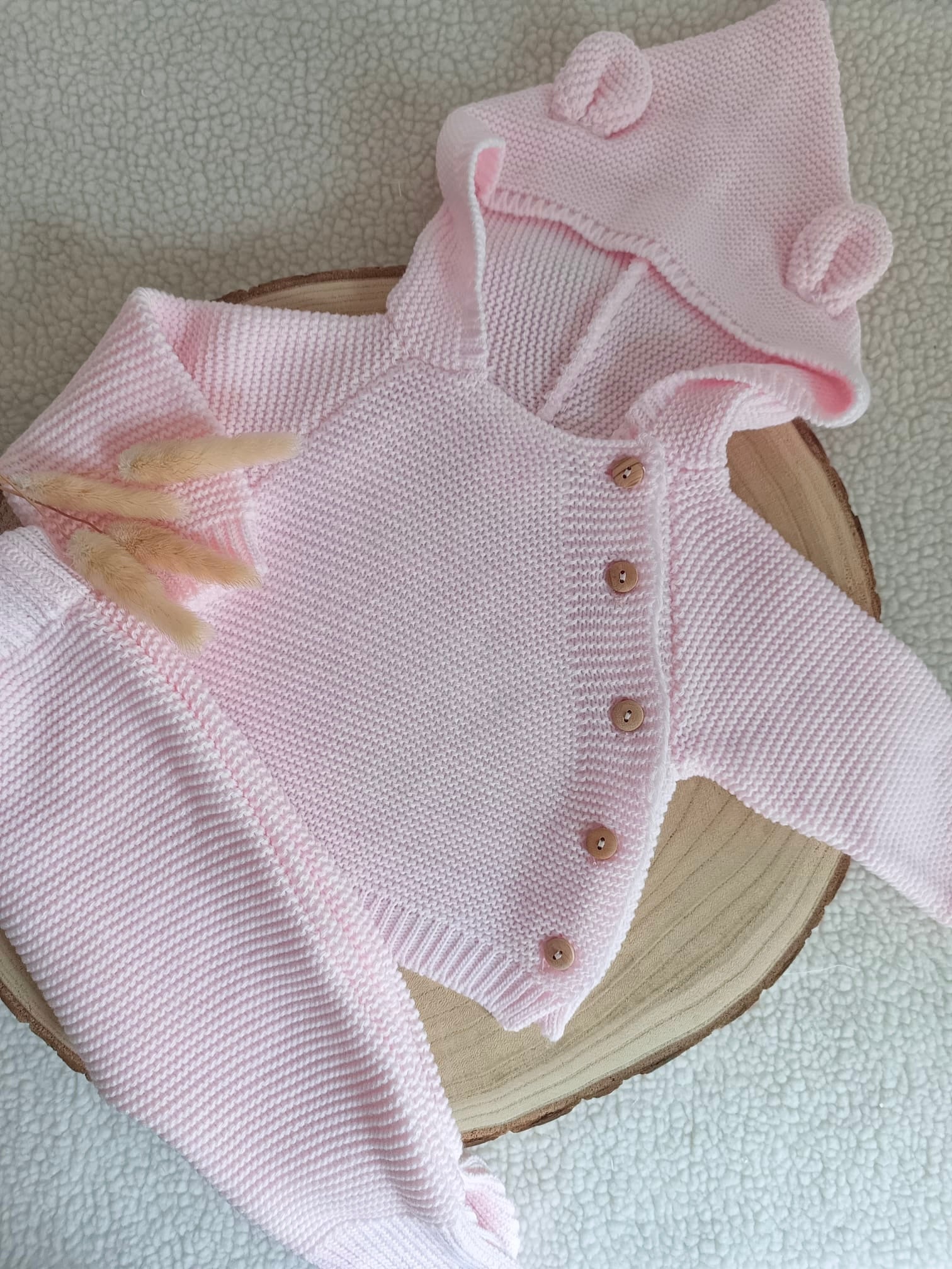 Tenue naissance rose 0/3 mois -  oreilles ours - personnalisable -