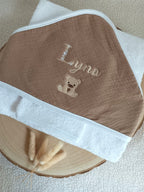 Cape de bain en gaze de coton marron - personnalisable -