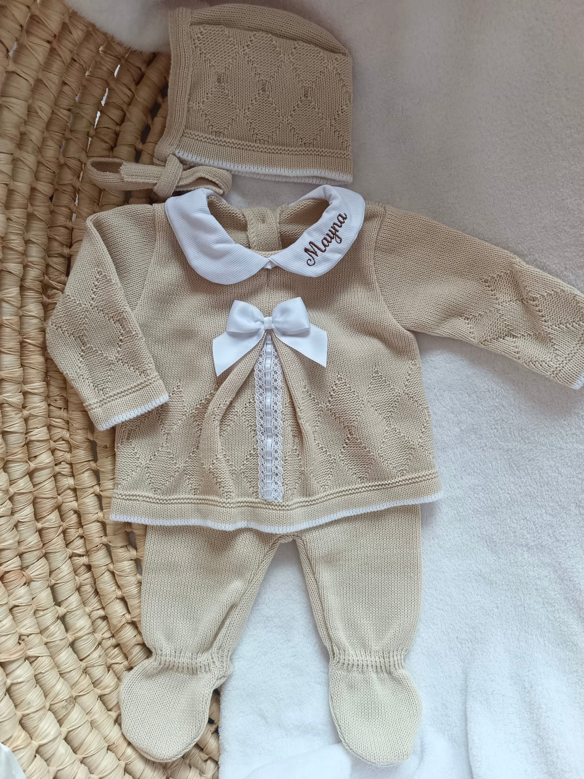 Ensemble naissance en maille personnalisé - Petit Amour