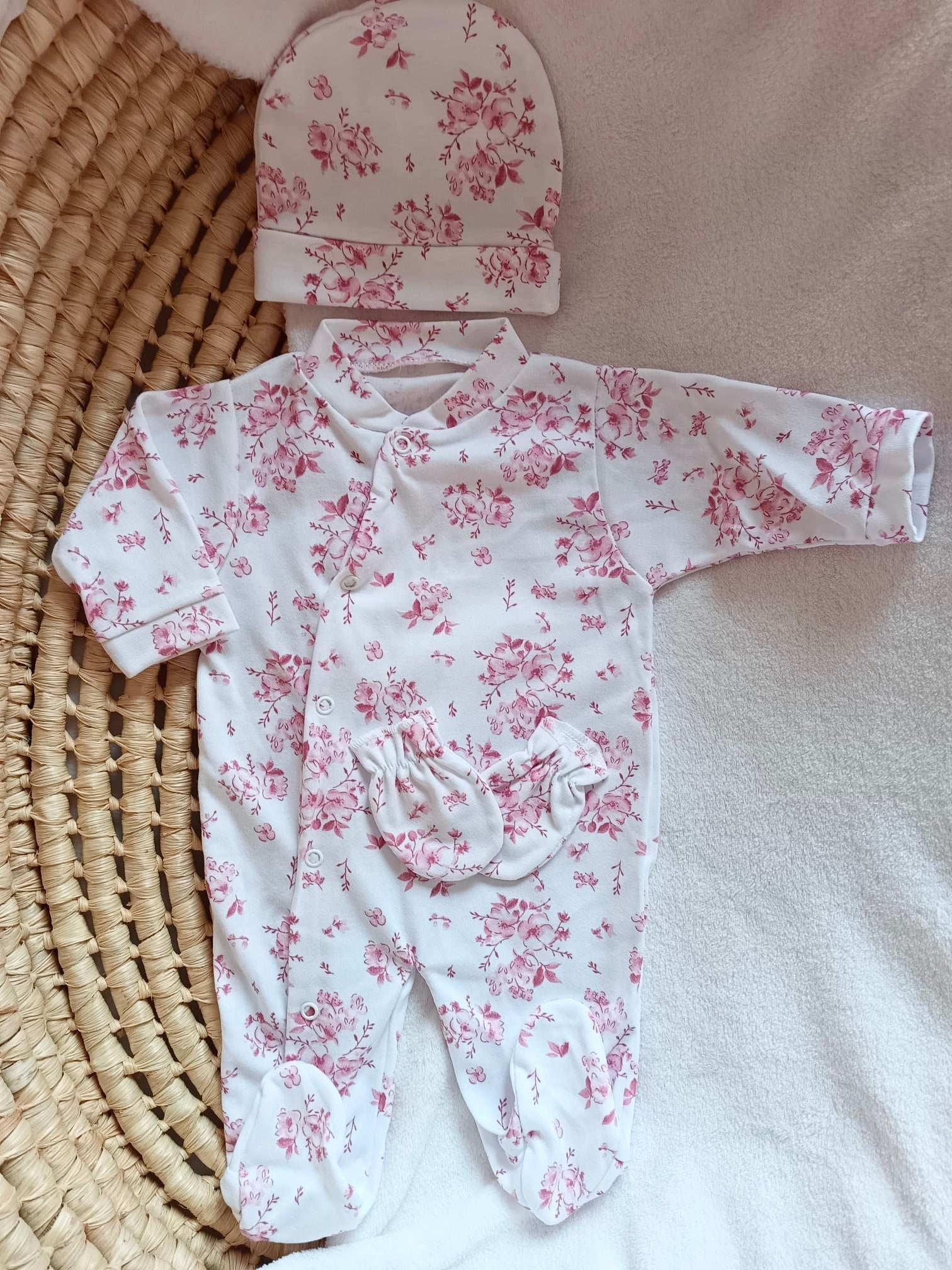 Pyjama bébé 100% coton 3 pièces personnalisé – Fleurs de coton
