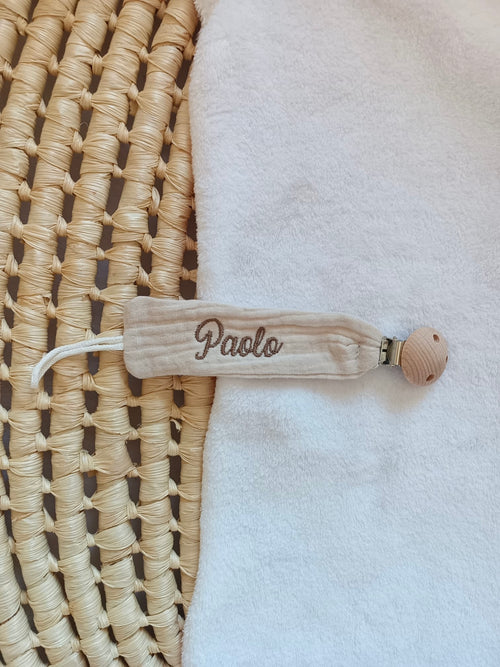 Attache tétine personnalisée bébé en gaze de coton