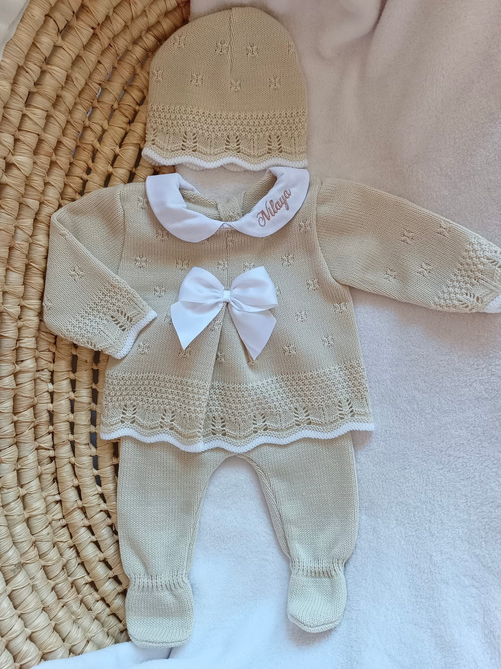 Ensemble naissance en maille personnalisé - Tendresse