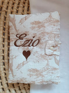 Protège carnet de santé en gaze de coton safari tons beige - personnalisable -