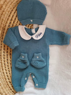 Combinaison naissance personnalisée en maille avec col – ensemble 3 pièces