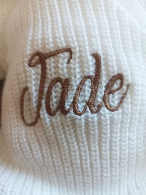 Combinaison naissance personnalisée en maille croisée – ensemble 3 pièces