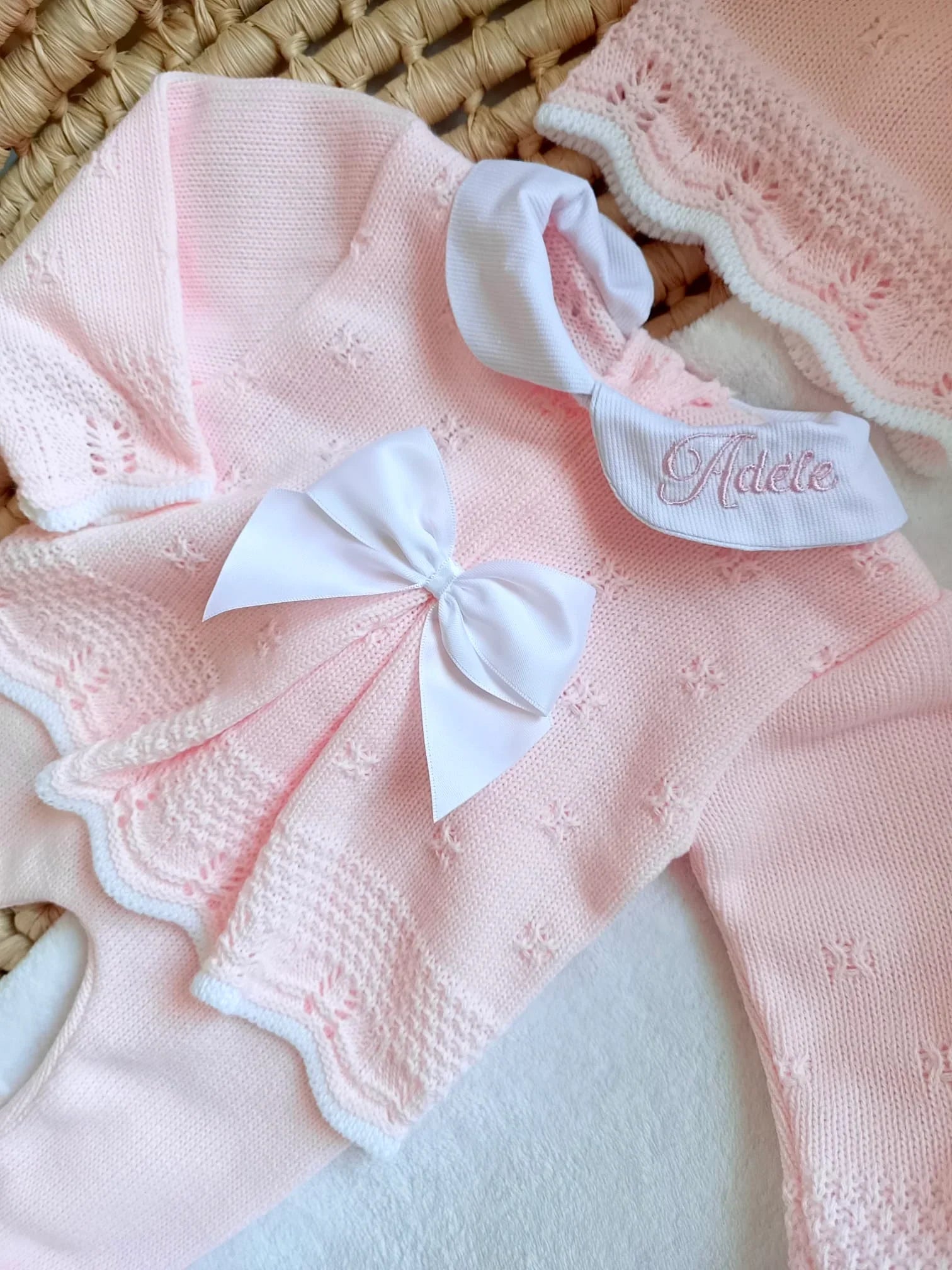 Ensemble naissance en maille personnalisé - Tendresse