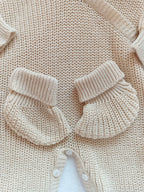 Combinaison maille beige, croisé, 0/3 mois, 3 pièces - personnalisable - 100% coton