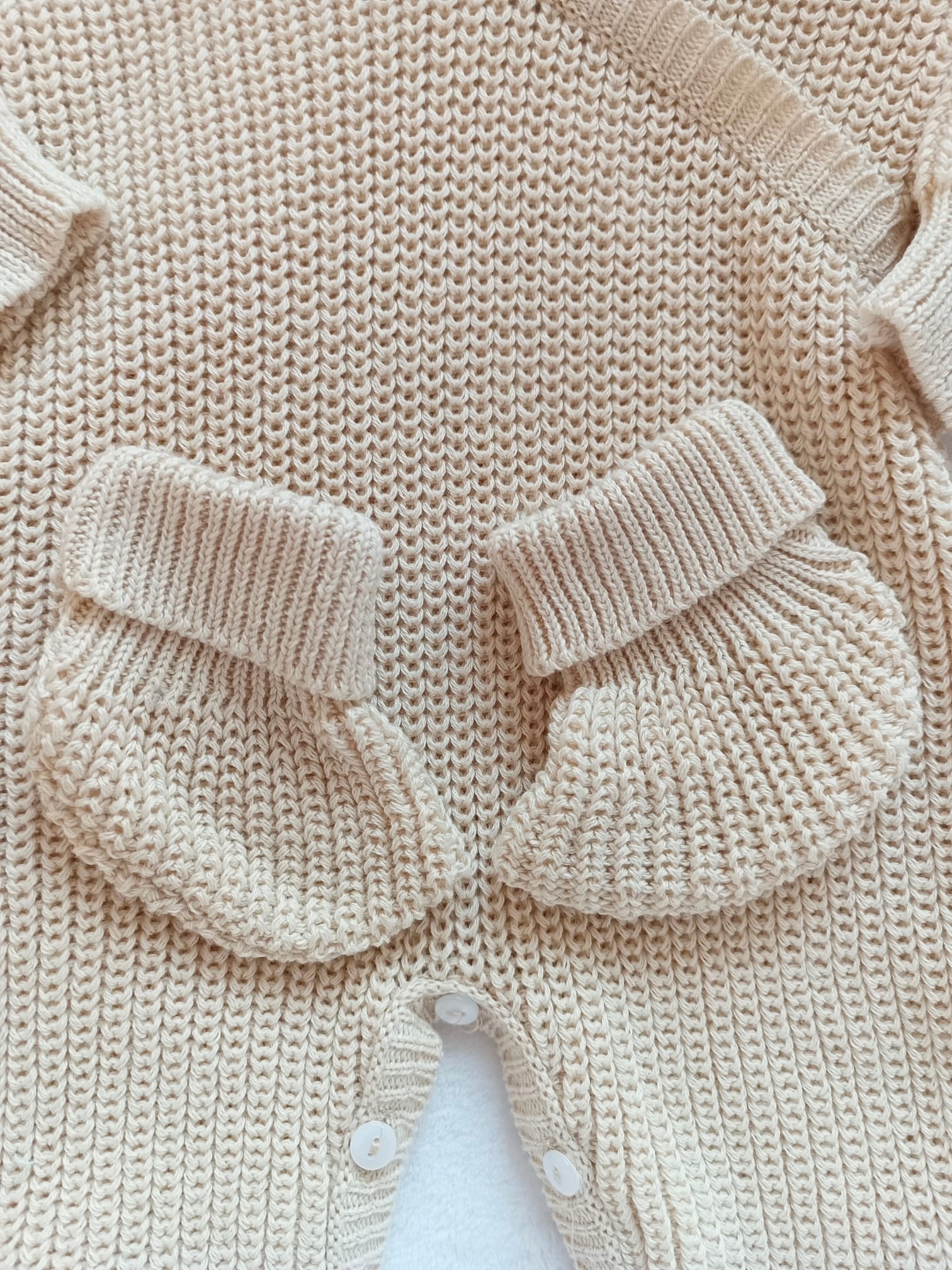 Combinaison maille beige, croisé, 0/3 mois, 3 pièces - personnalisable - 100% coton