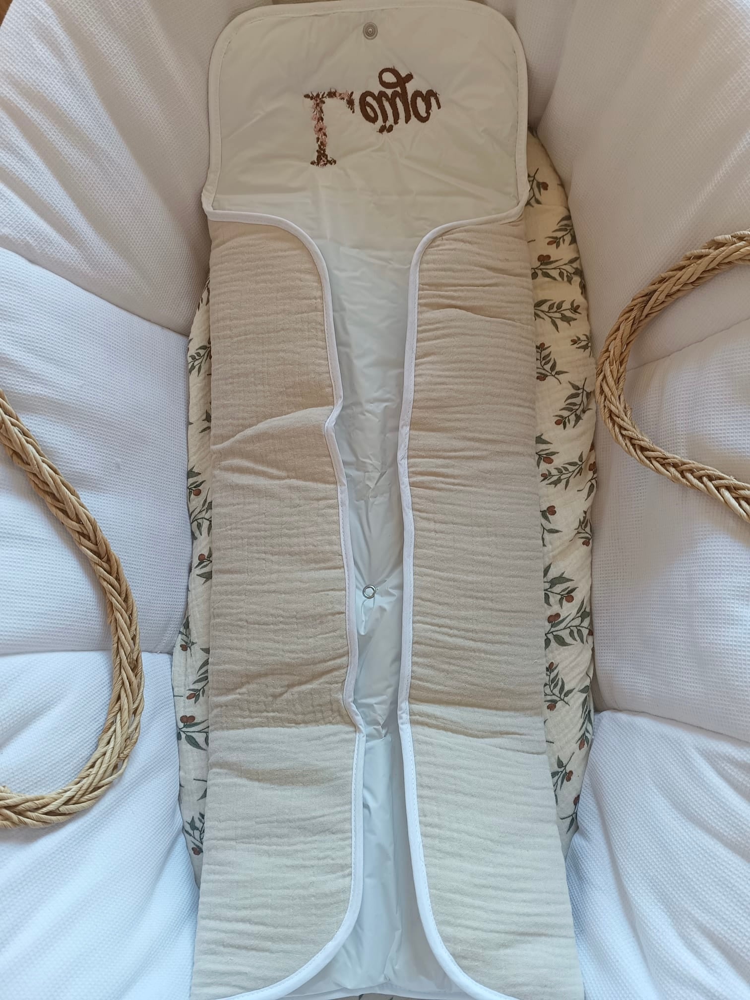 Tapis à langer en gaze de coton beige - personnalisable -