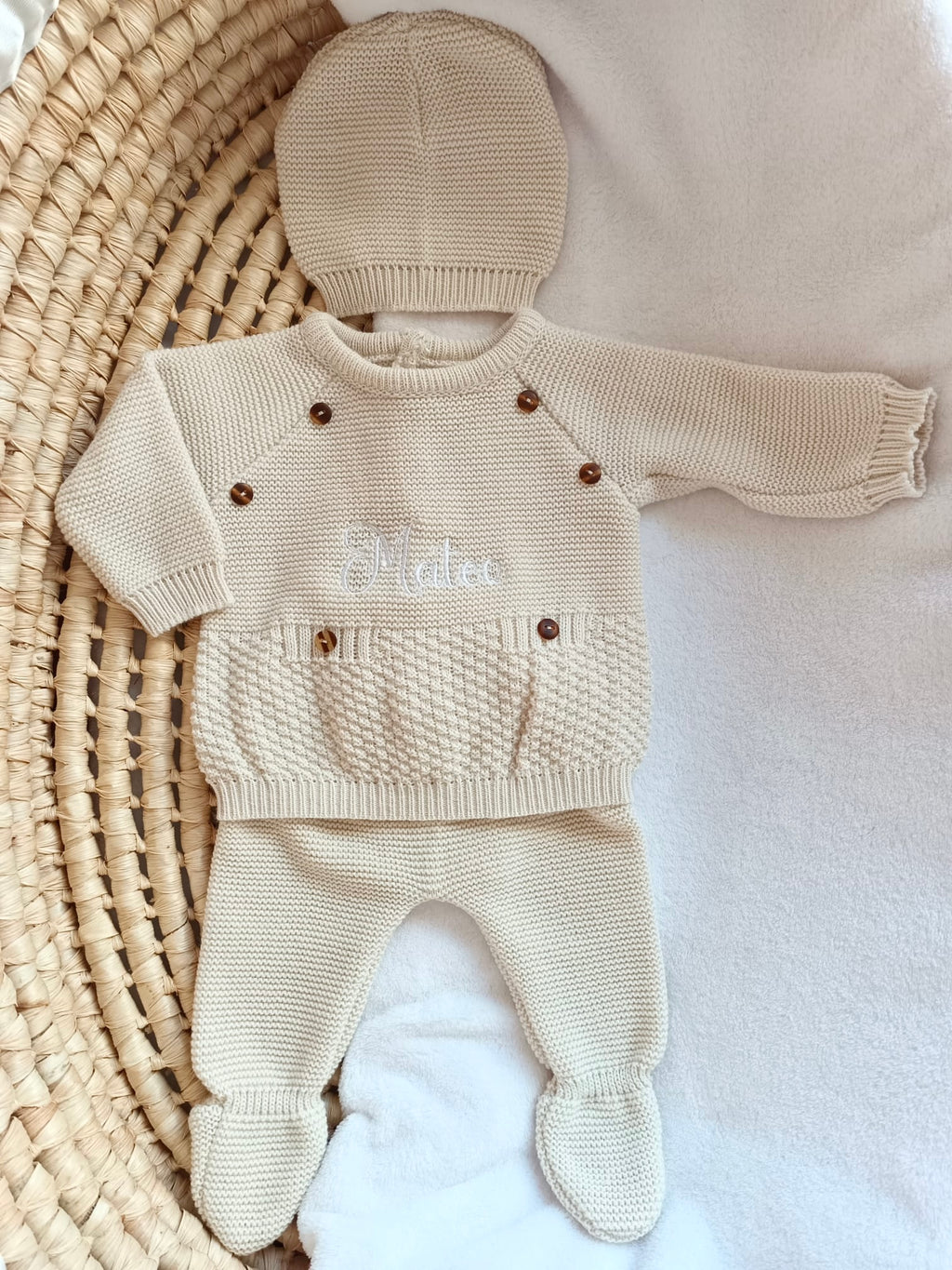 Ensemble naissance en maille personnalisé - Petit cocon