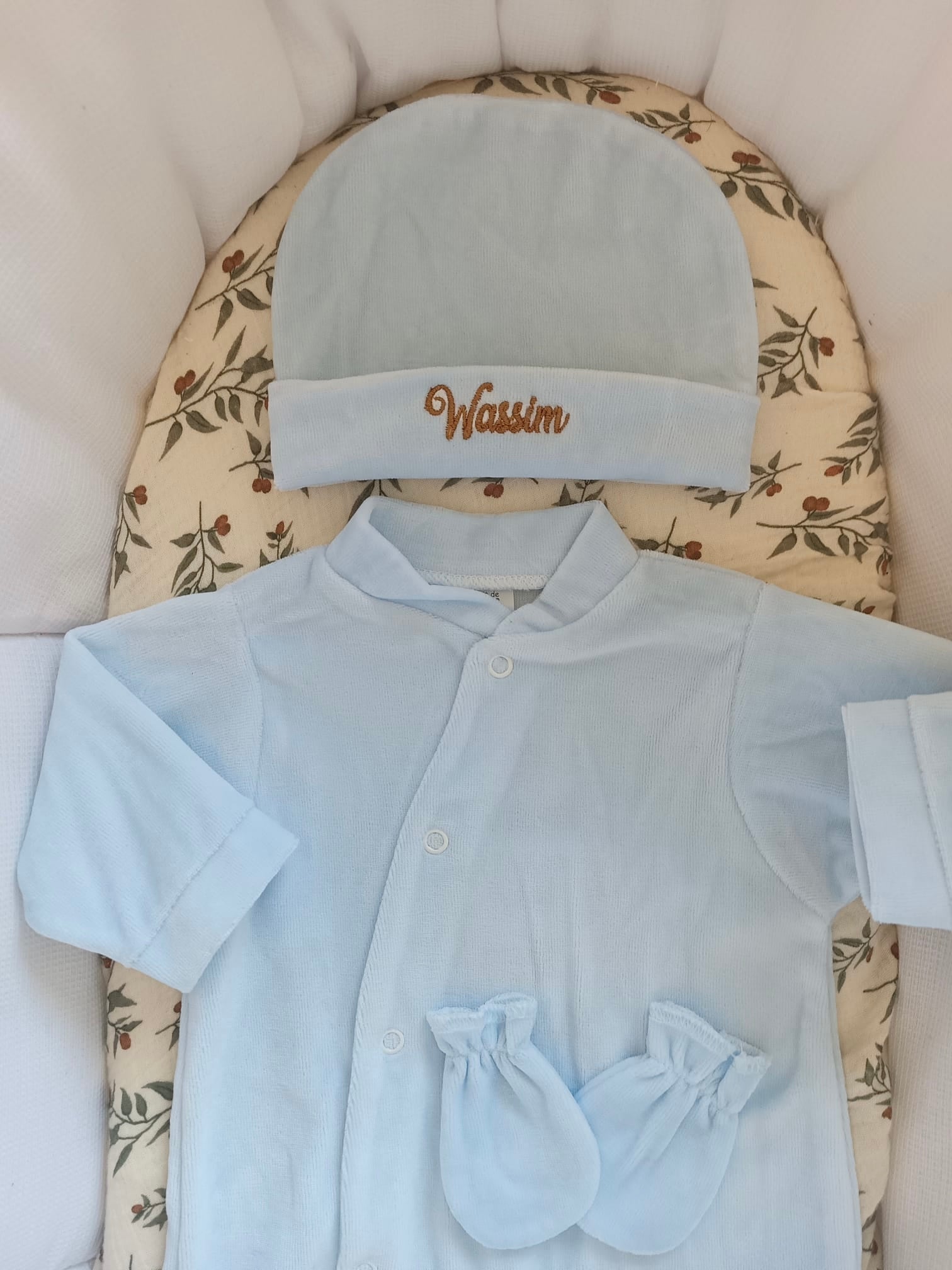 Dors bien velours bleu ciel, 3 pièces