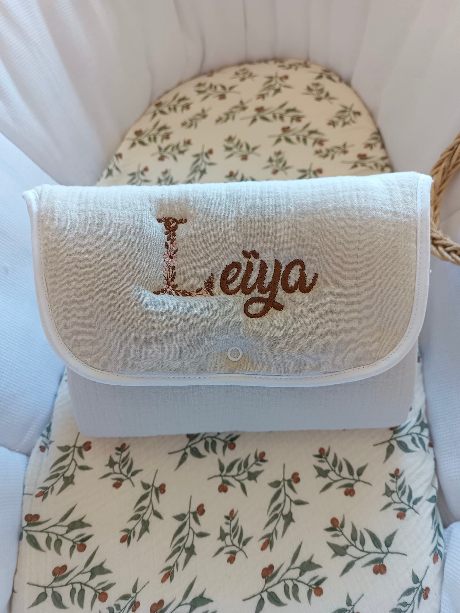 Tapis à langer en gaze de coton beige - personnalisable -