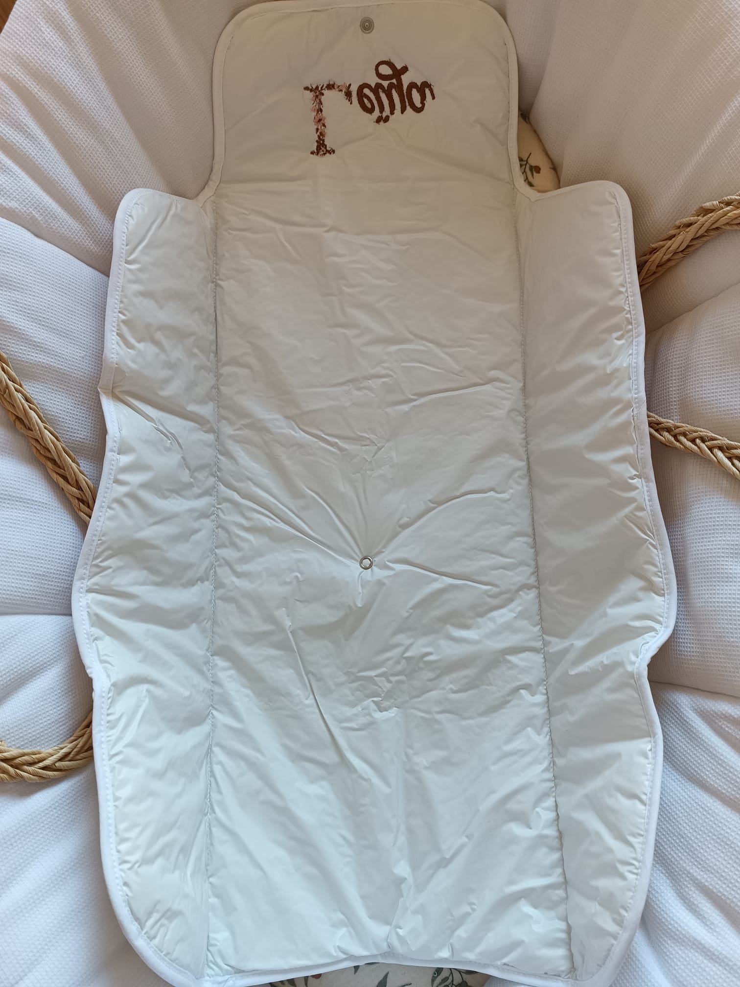 Tapis à langer en gaze de coton beige - personnalisable -