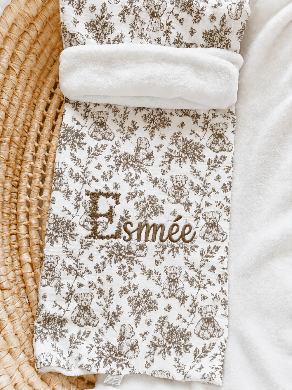Couverture personnalisée bébé en gaze de coton – Rêve d’Ourson