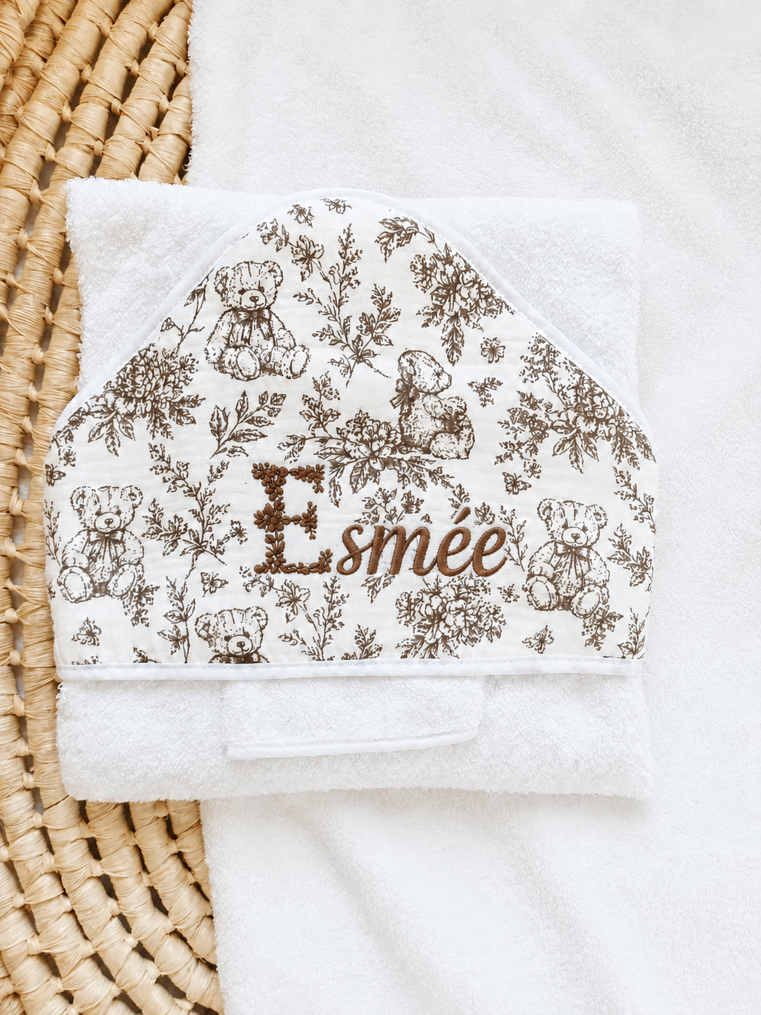 Cape de bain personnalisée bébé en gaze de coton – Rêve d’Ourson
