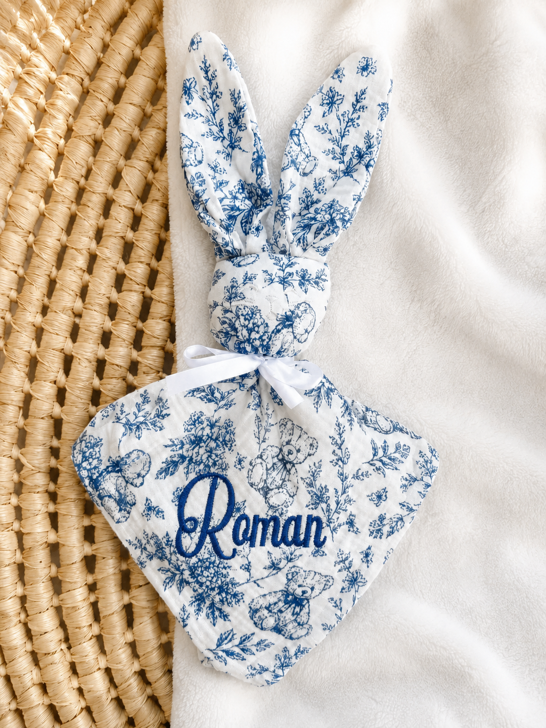 Personalized cotton muslin bunny comforter – Rêve d’Ourson