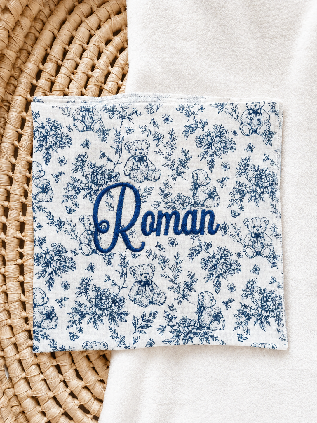 Personalized Muslin Baby Swaddle – Teddy Bear Dream
