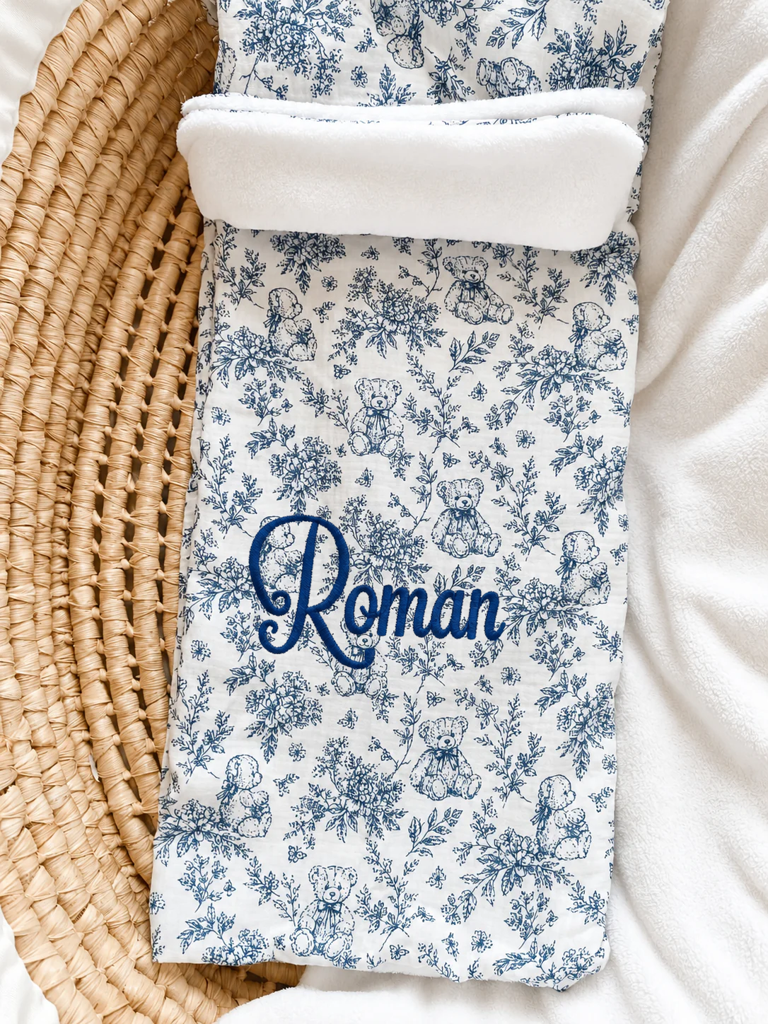 Couverture personnalisée bébé en gaze de coton – Rêve d’Ourson
