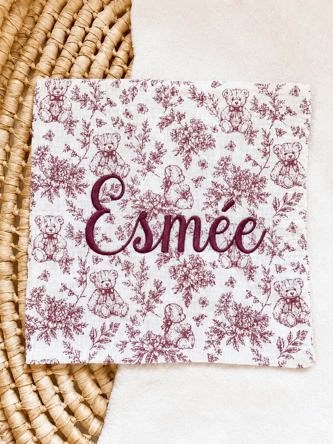 Personalized Muslin Baby Swaddle – Teddy Bear Dream
