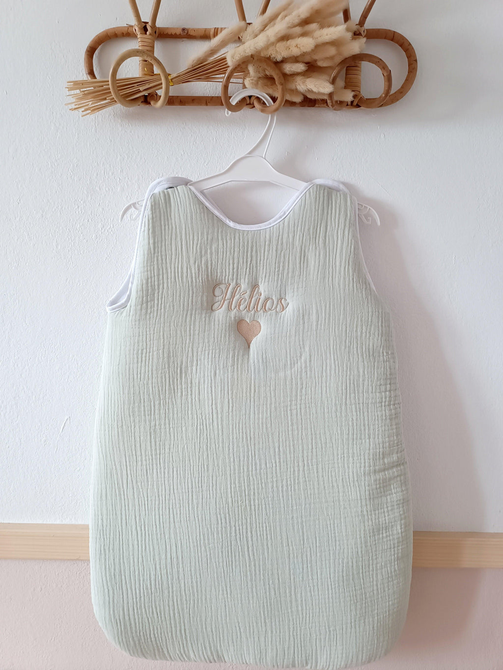 Gigoteuse molletonée en gaze de coton vert sauge